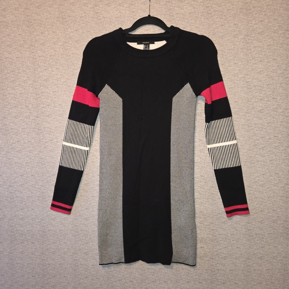 Forever 21 Bodycon Sweater Dress Colorblock Striped Sheath Stretch Size‎ Small